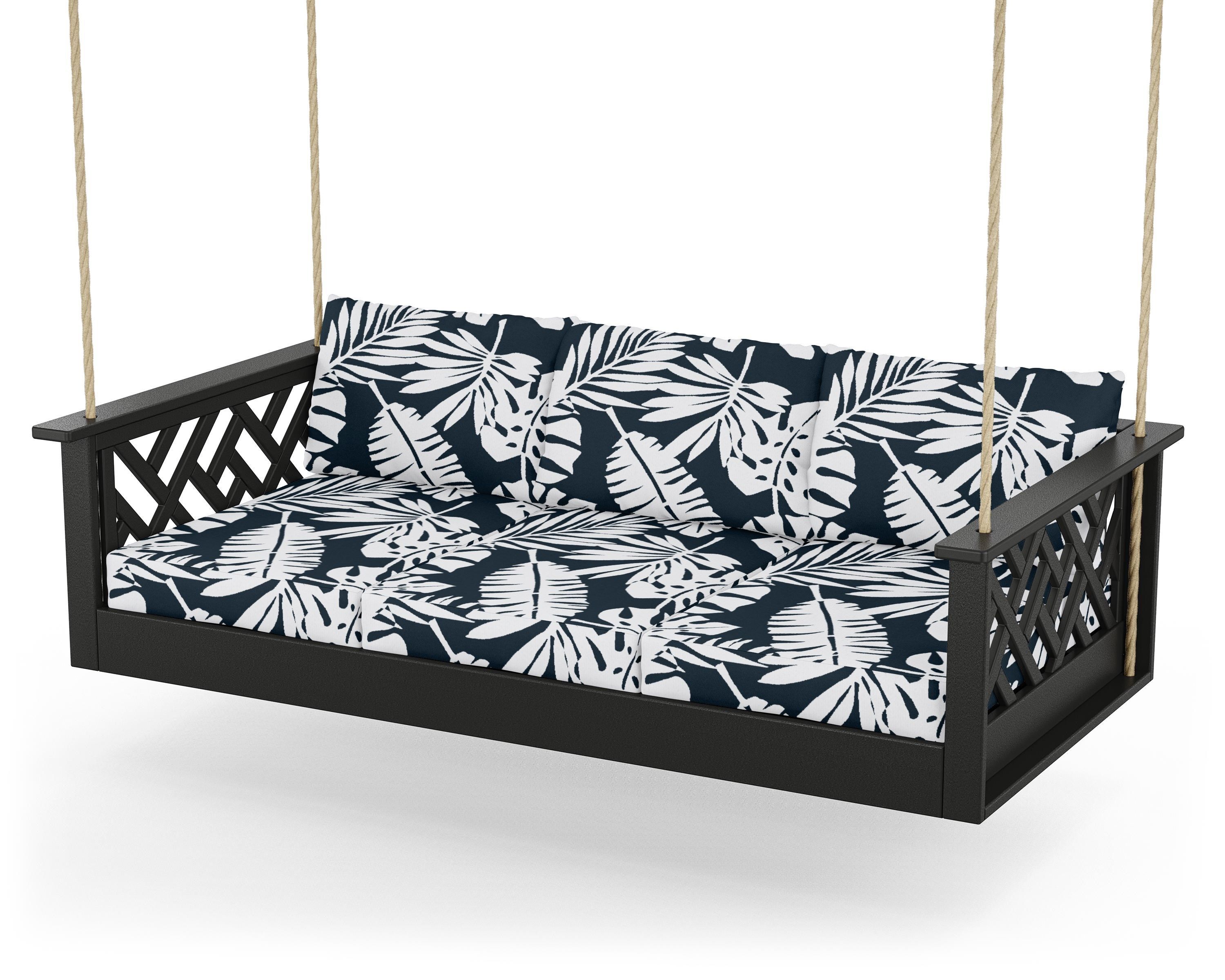 POLYWOOD® Chippendale Daybed Swing in Black / Leaf Marine Indigo