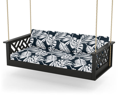 POLYWOOD® Chippendale Daybed Swing in Black / Leaf Marine Indigo