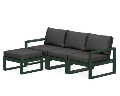 POLYWOOD® EDGE 4-Piece Modular Deep Seating Set with Ottoman in Green / Spectrum Carbon