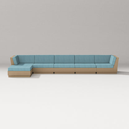 PW Designer Series Elevate 6-Piece Chaise Sectional in Vintage Sahara / Lattice Sky Blue