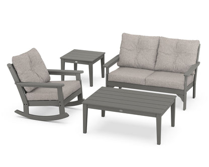 POLYWOOD® Vineyard 4-Piece Deep Seating Rocker Set in Slate Grey / Weathered Tweed