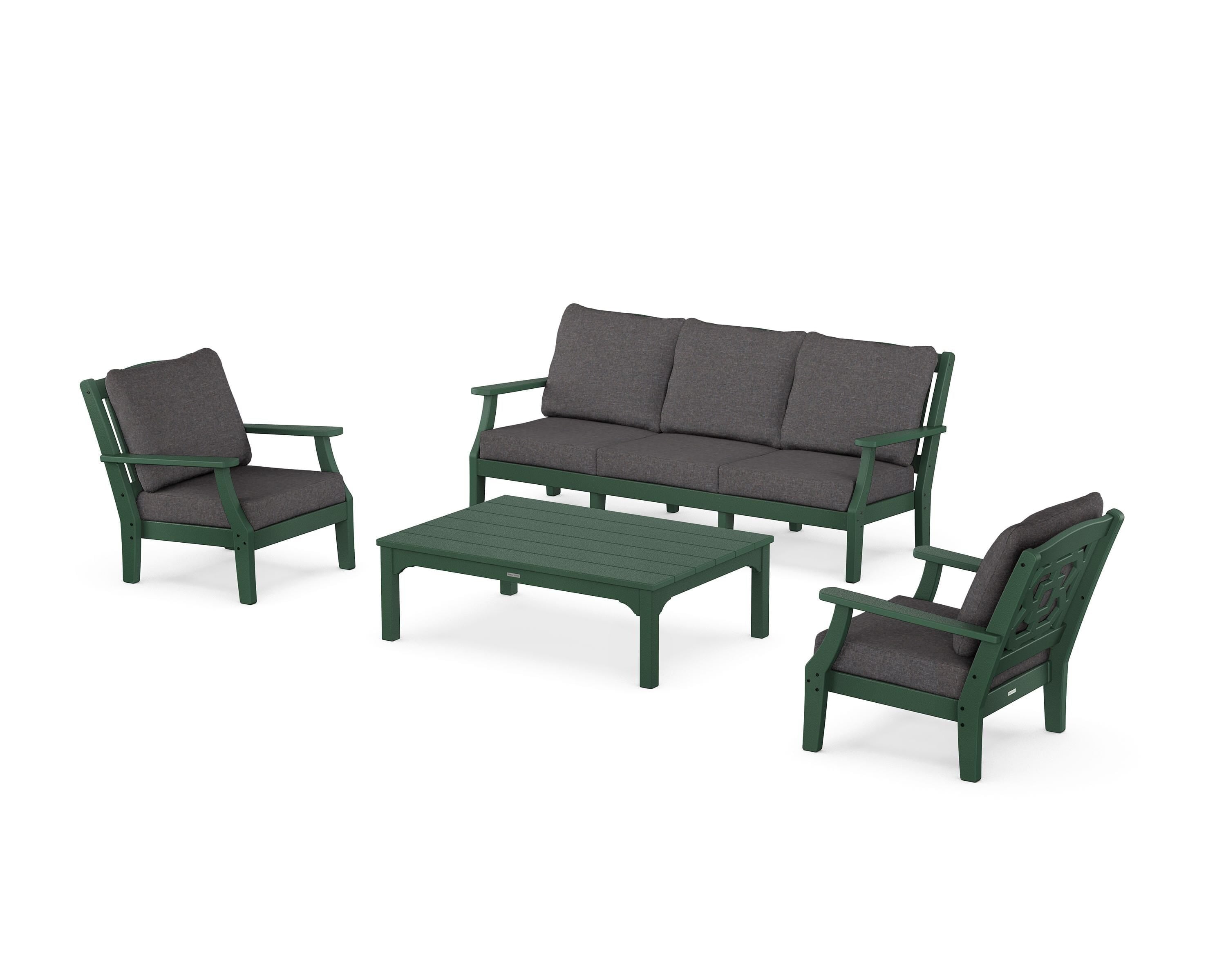 Martha Stewart by POLYWOOD® Chinoiserie 4-Piece Deep Seating Set with Sofa in Green / Ash Charcoal