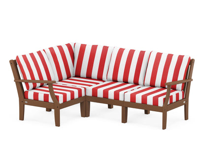 POLYWOOD® Braxton Modular 4-Piece Deep Seating Set in Teak / Cabana Stripe Crimson