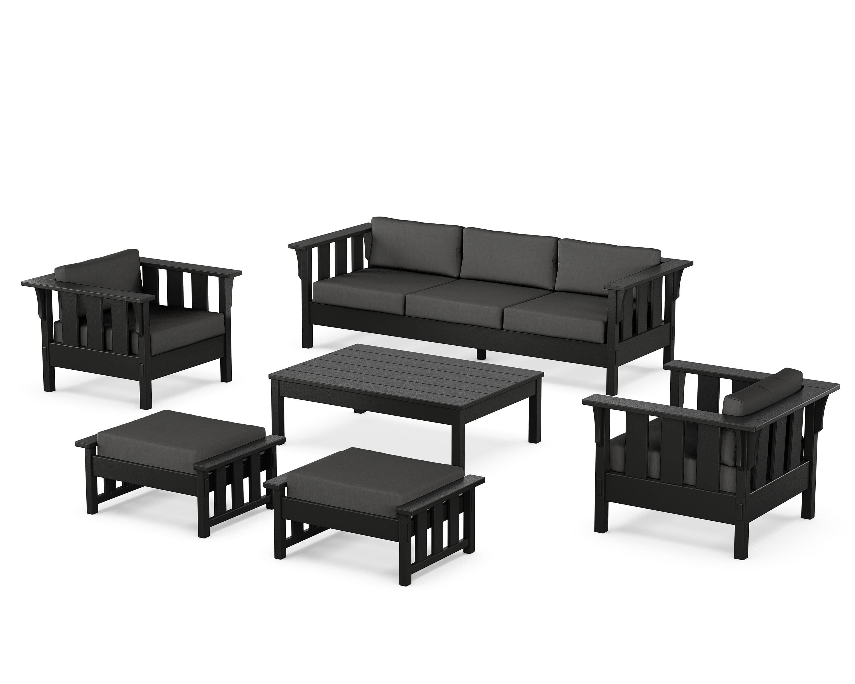 Martha Stewart by POLYWOOD® Acadia 6-Piece Lounge Sofa Set in Black / Spectrum Carbon