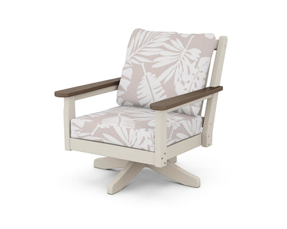 POLYWOOD® Chippendale Deep Seating Swivel Chair in Sand / Kona / Leaf Dune Burlap