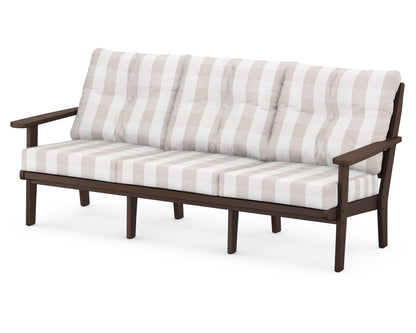 POLYWOOD® Lakeside Deep Seating Sofa in Mahogany / Buffalo Plaid Dune Burlap