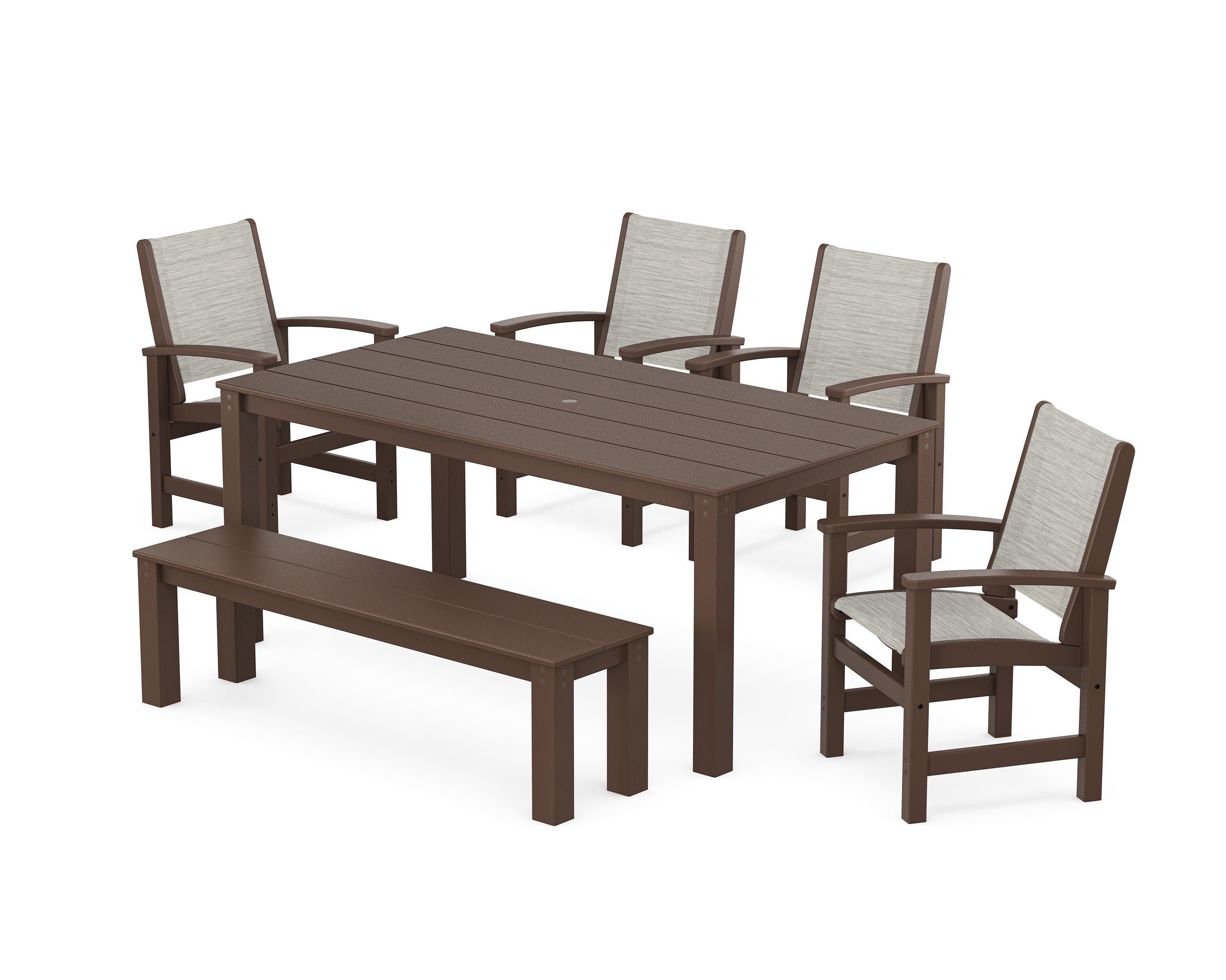 POLYWOOD® Coastal 6-Piece Parsons Dining Set with Bench in Mahogany / Birch Sling