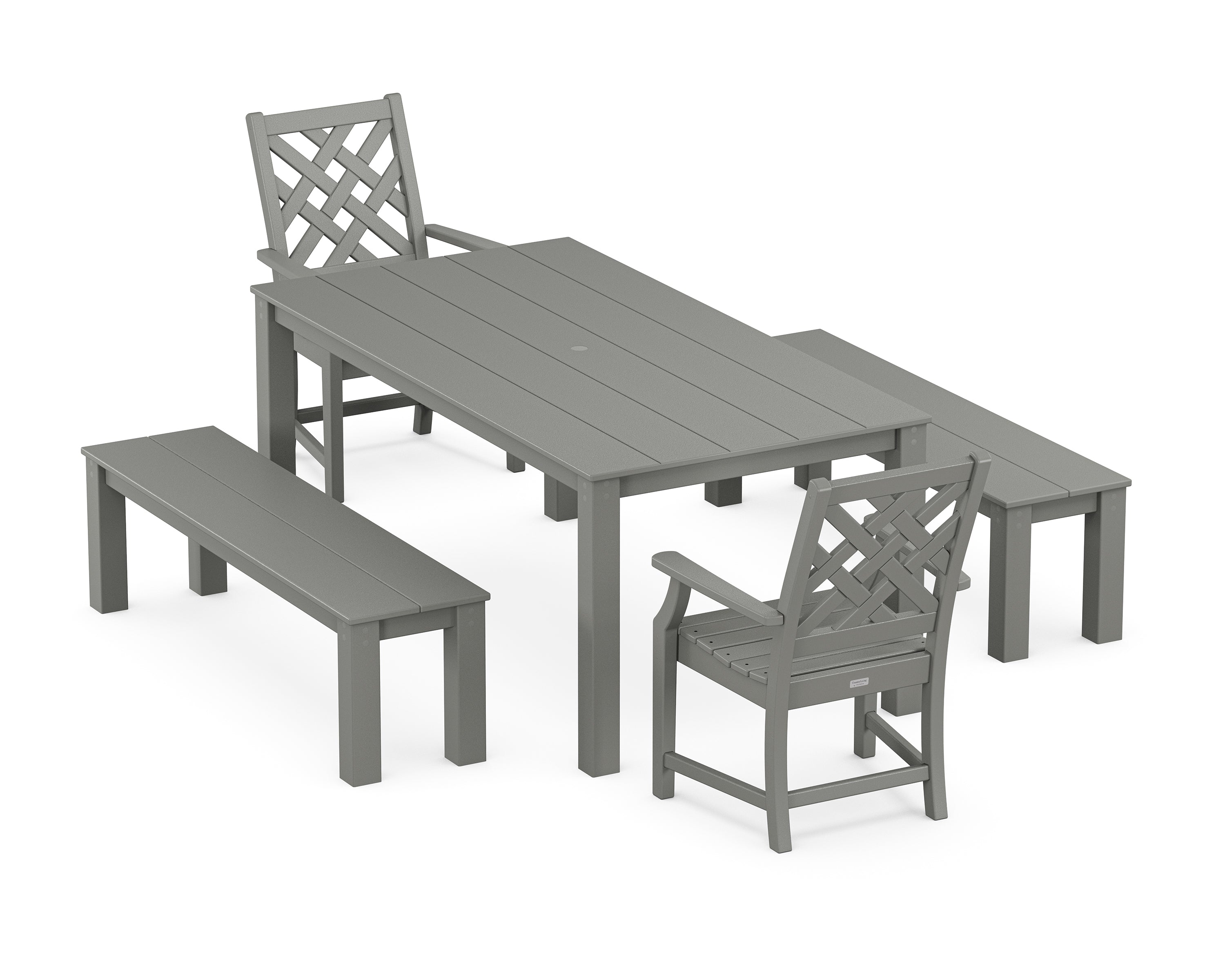 Country Living Wovendale 5-Piece Parsons Dining Set with Benches in Slate Grey
