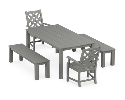 Country Living Wovendale 5-Piece Parsons Dining Set with Benches in Slate Grey