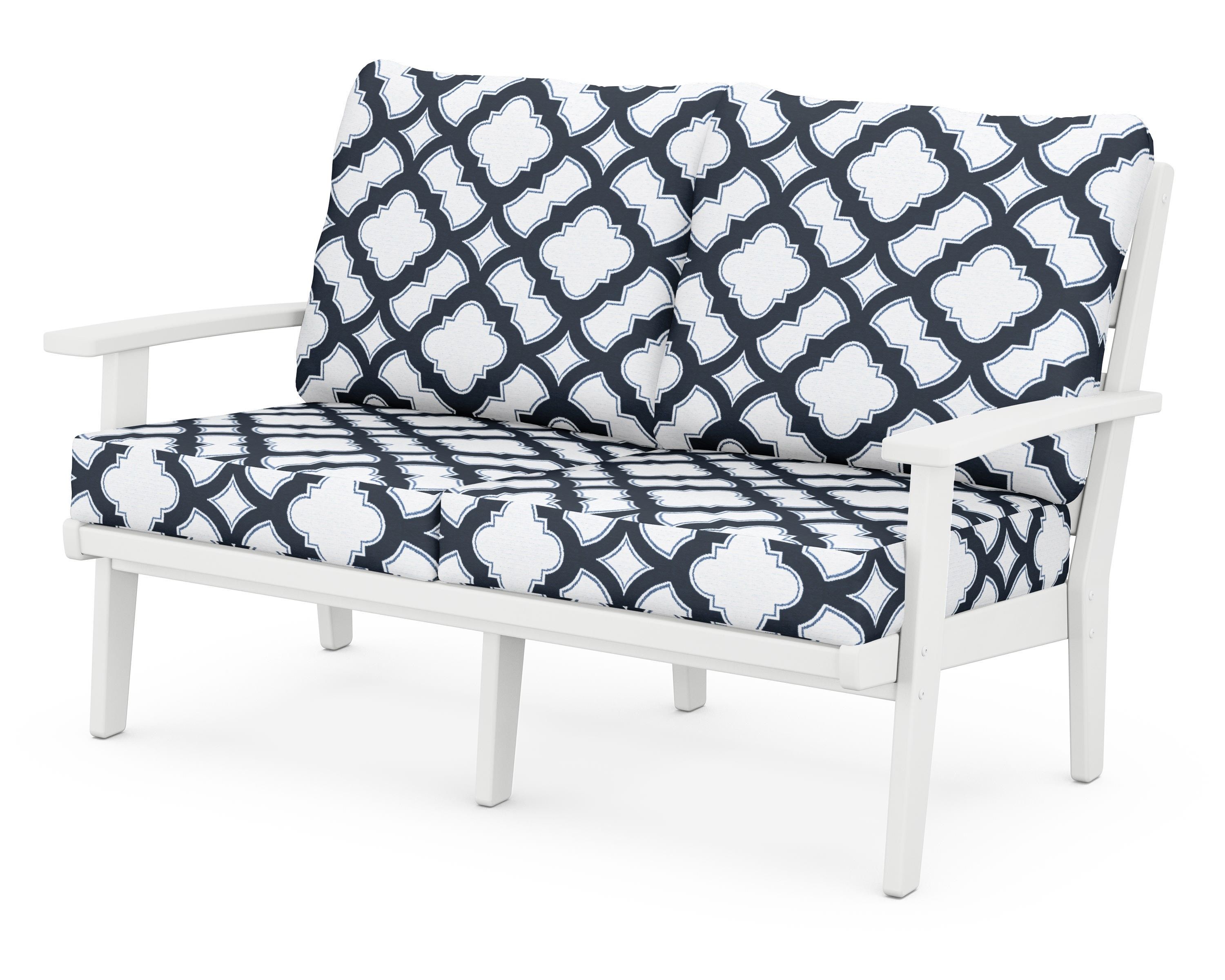 POLYWOOD® Grant Park Deep Seating Loveseat in White / Trellis Marine Indigo