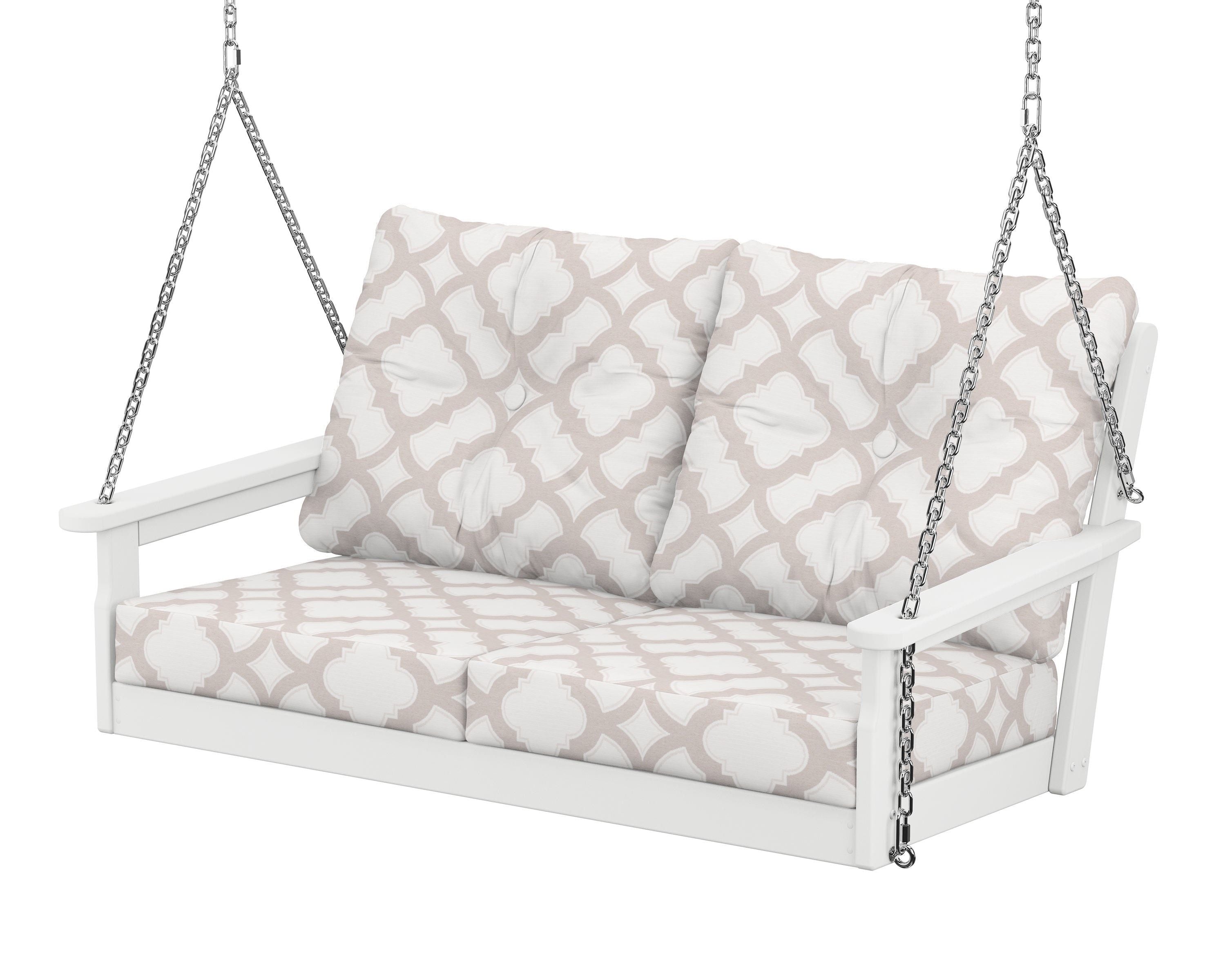 POLYWOOD® Vineyard Deep Seating Swing in White / Trellis Dune Burlap