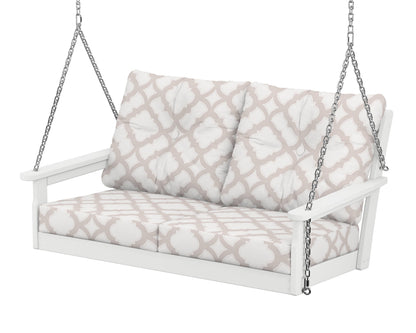 POLYWOOD® Vineyard Deep Seating Swing in White / Trellis Dune Burlap