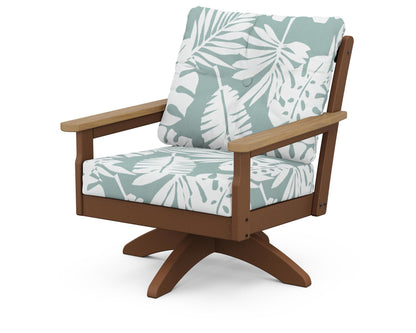 POLYWOOD® Vineyard Deep Seating Swivel Chair in Teak / Natural / Leaf Glacier Spa