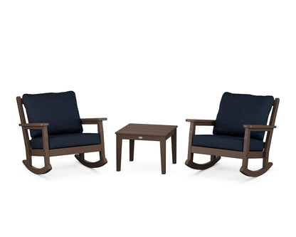POLYWOOD® Chippendale 3-Piece Deep Seating Rocker Set in Mahogany / Marine Indigo