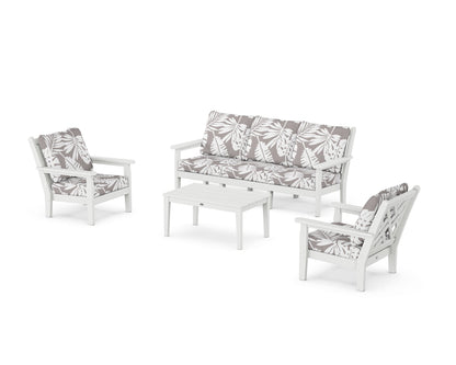 POLYWOOD® Chippendale 4-Piece Deep Seating Set with Sofa in White / Leaf Grey Mist