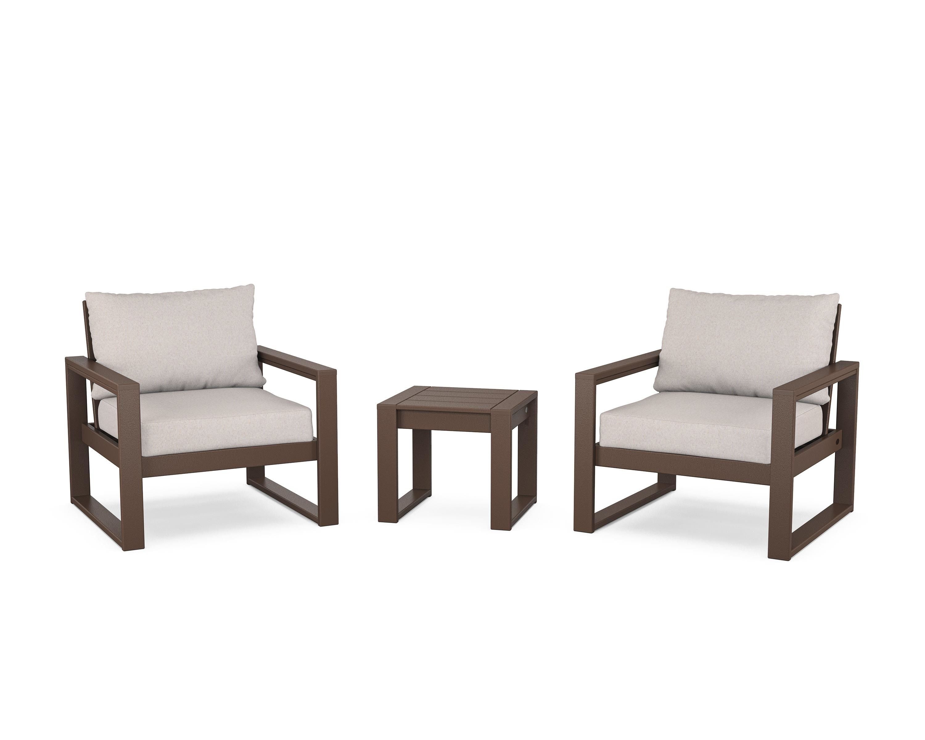 POLYWOOD® EDGE Sectional 3-Piece Deep Seating Set in Mahogany / Dune Burlap