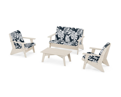 POLYWOOD® Riviera Modern Lounge 4-Piece Set in Sand / Leaf Marine Indigo