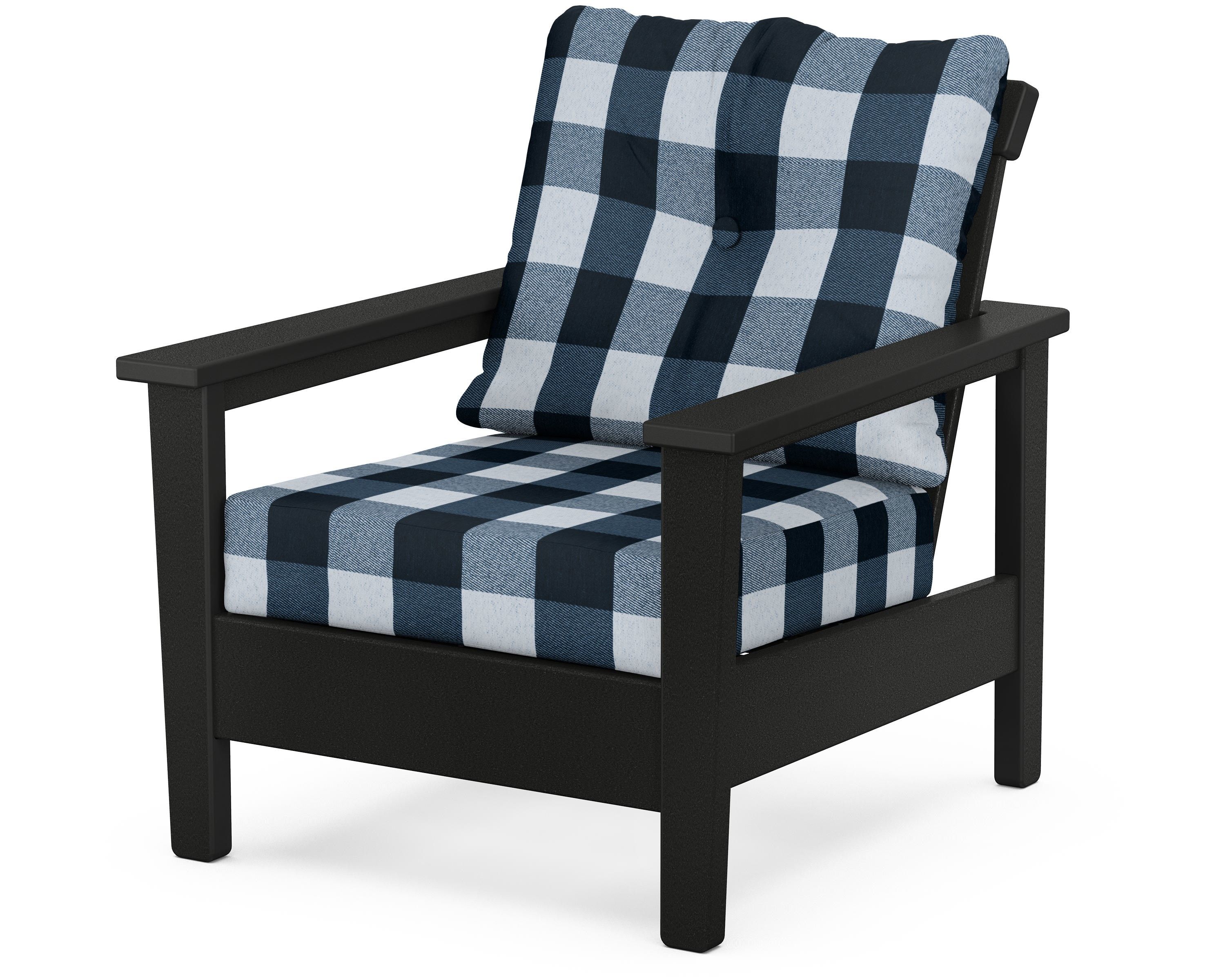 POLYWOOD® Prescott Deep Seating Chair in Black / Buffalo Plaid Marine Indigo