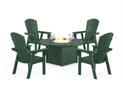 POLYWOOD® Nautical 4-Piece Curveback Upright Adirondack Conversation Set with Fire Pit Table in Green