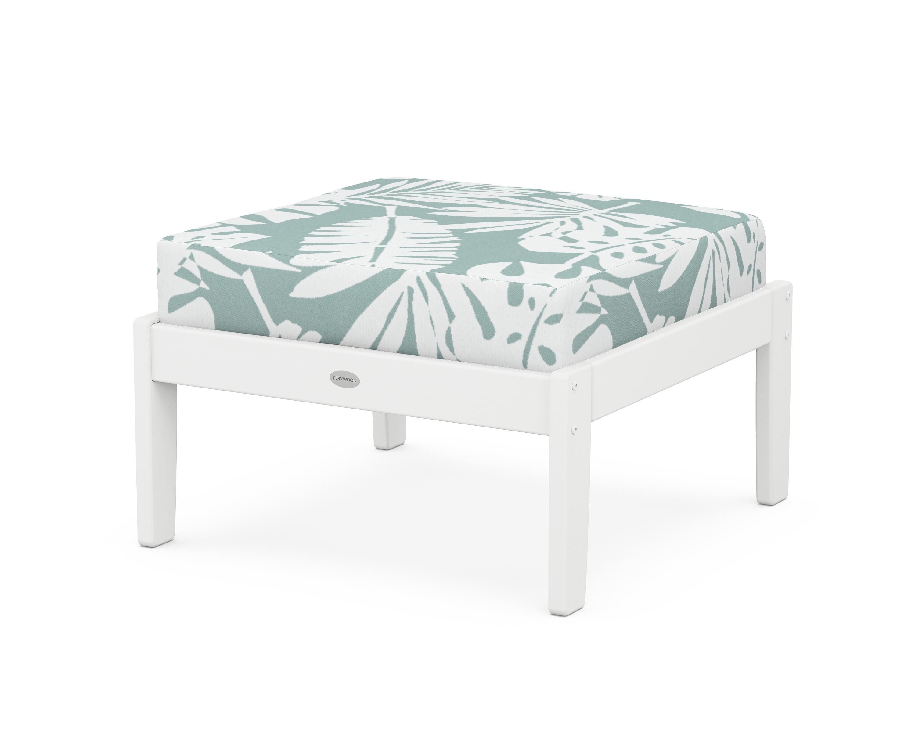 POLYWOOD® Braxton Deep Seating Ottoman in White / Leaf Glacier Spa