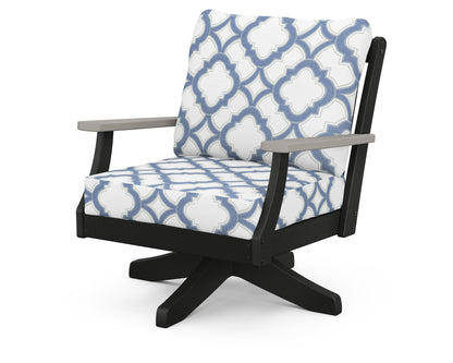POLYWOOD® Braxton Deep Seating Swivel Chair in Black / Driftwood / Trellis Sky Blue