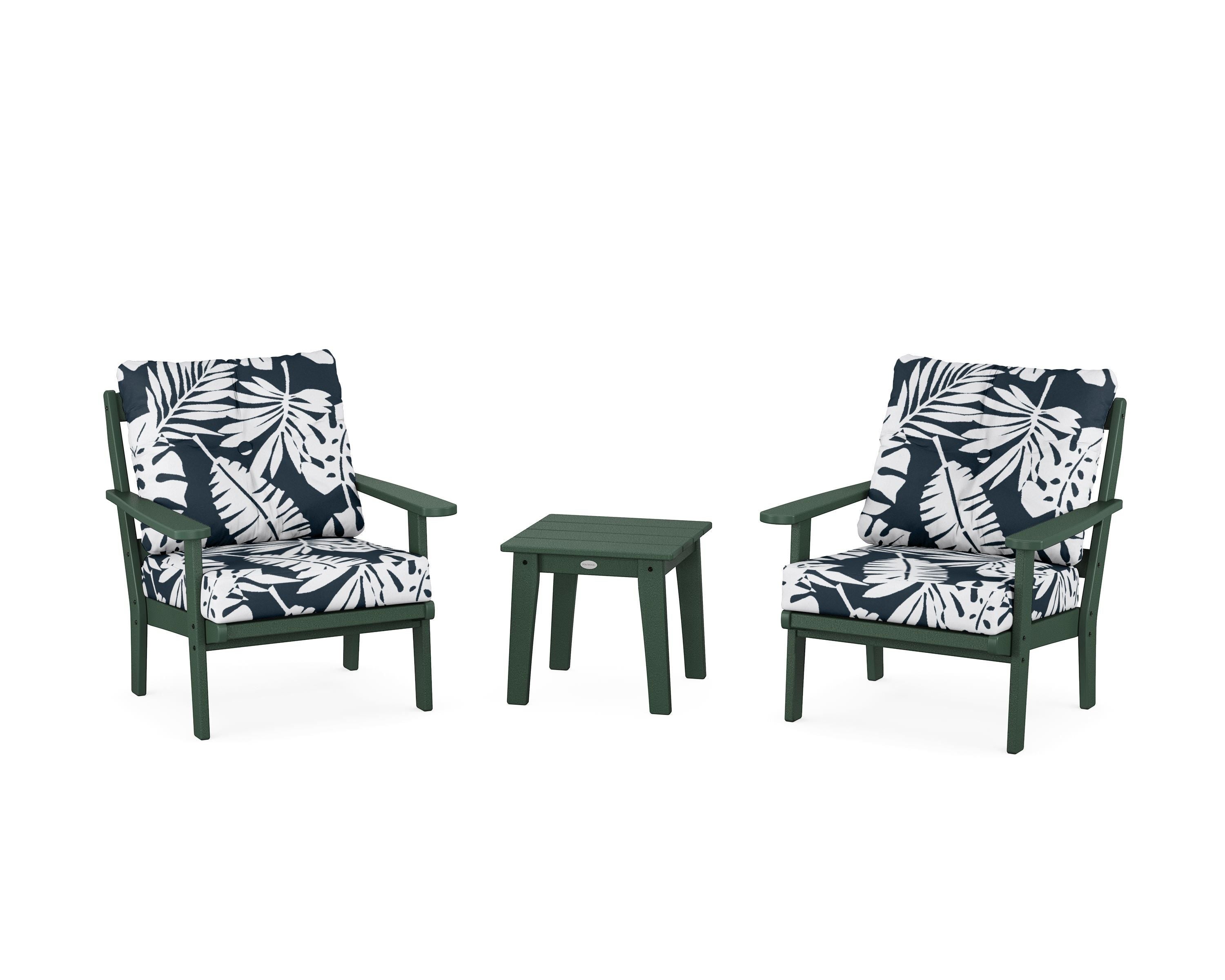POLYWOOD® Mission 3-Piece Deep Seating Set in Green / Leaf Marine Indigo