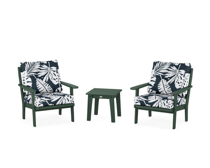 POLYWOOD® Mission 3-Piece Deep Seating Set in Green / Leaf Marine Indigo
