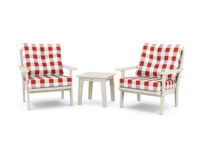 POLYWOOD® Lakeside 3-Piece Deep Seating Chair Set in Sand / Buffalo Plaid Crimson