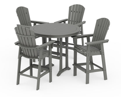 POLYWOOD® Nautical Curveback Adirondack 5-Piece Round Trestle Bar Set in Slate Grey