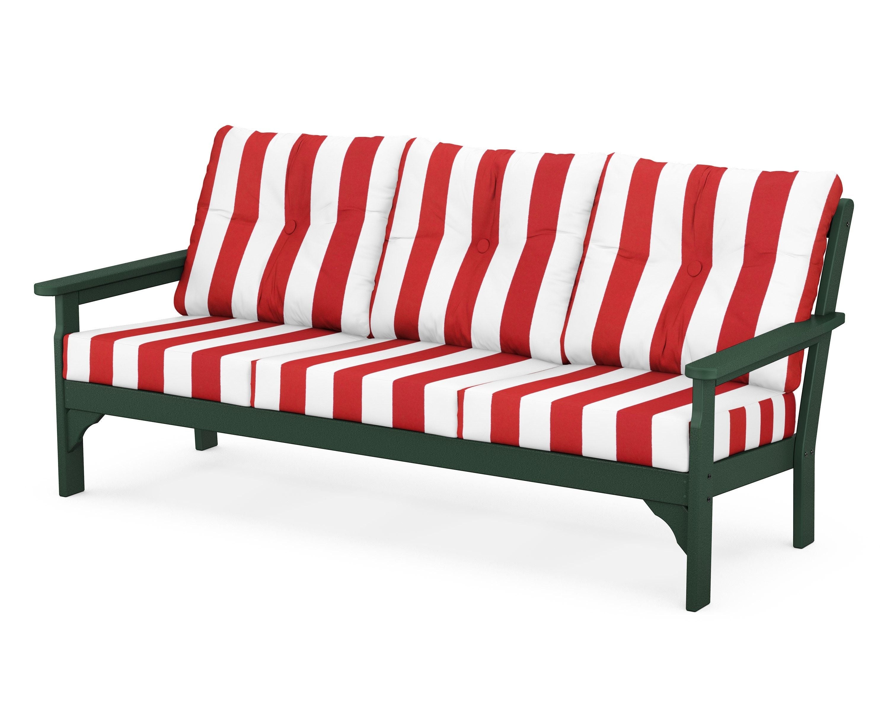 POLYWOOD® Vineyard Deep Seating Sofa in Green / Cabana Stripe Crimson