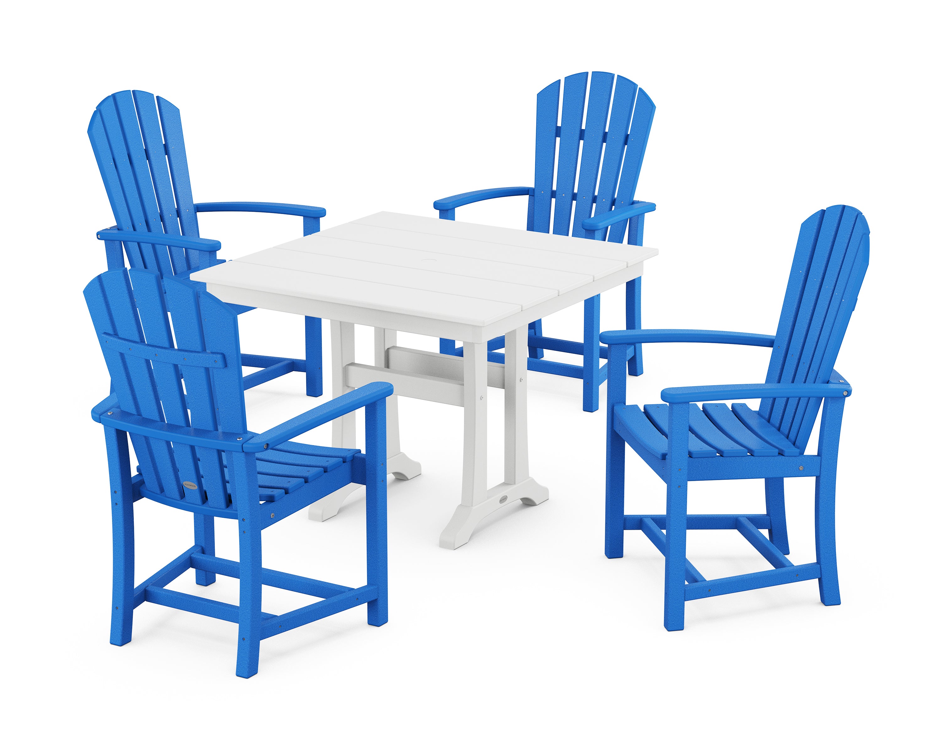 POLYWOOD® Palm Coast 5-Piece Farmhouse Dining Set With Trestle Legs in Pacific Blue / White
