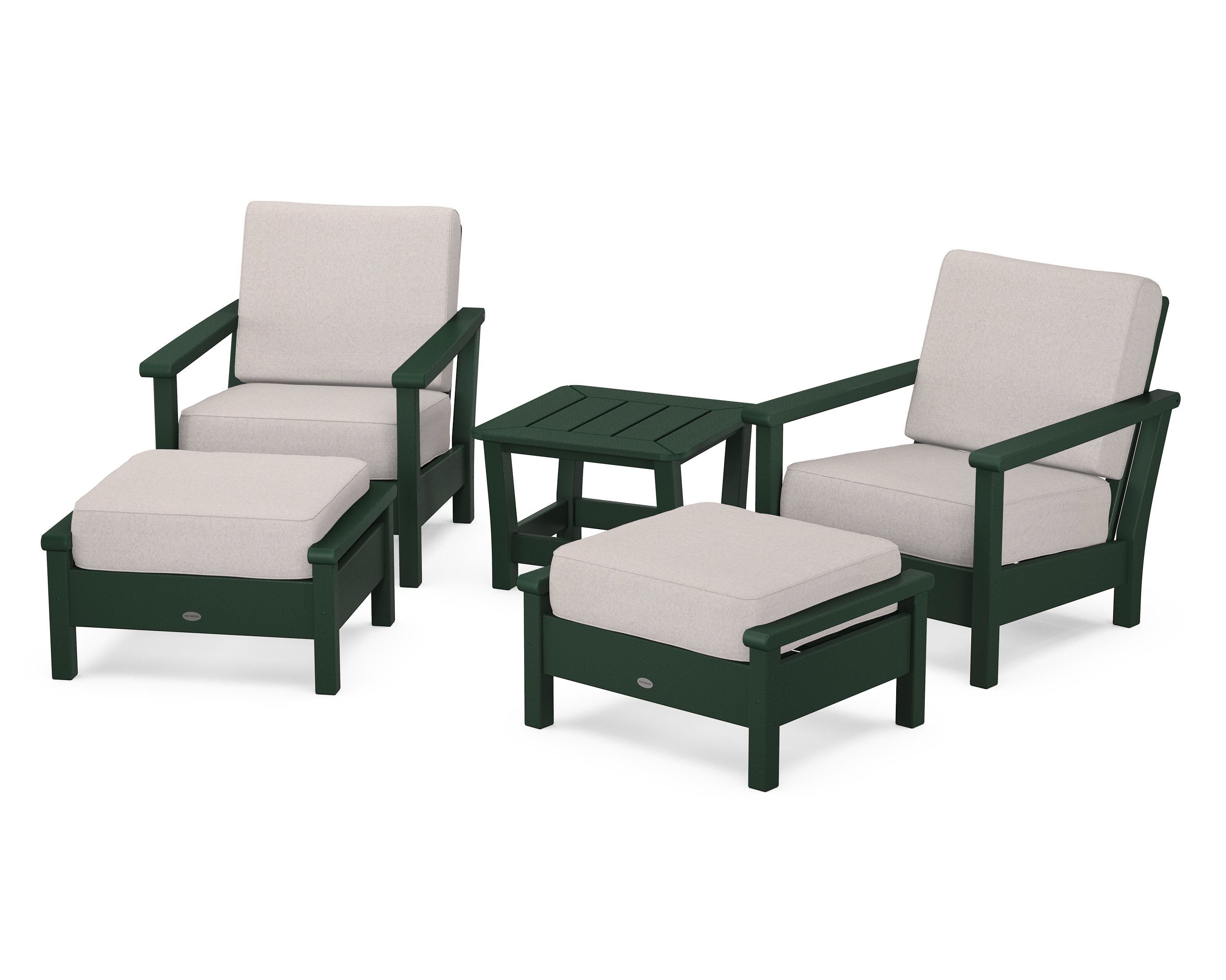 POLYWOOD® Harbour 5-Piece Deep Seating Chair Set in Green / Dune Burlap