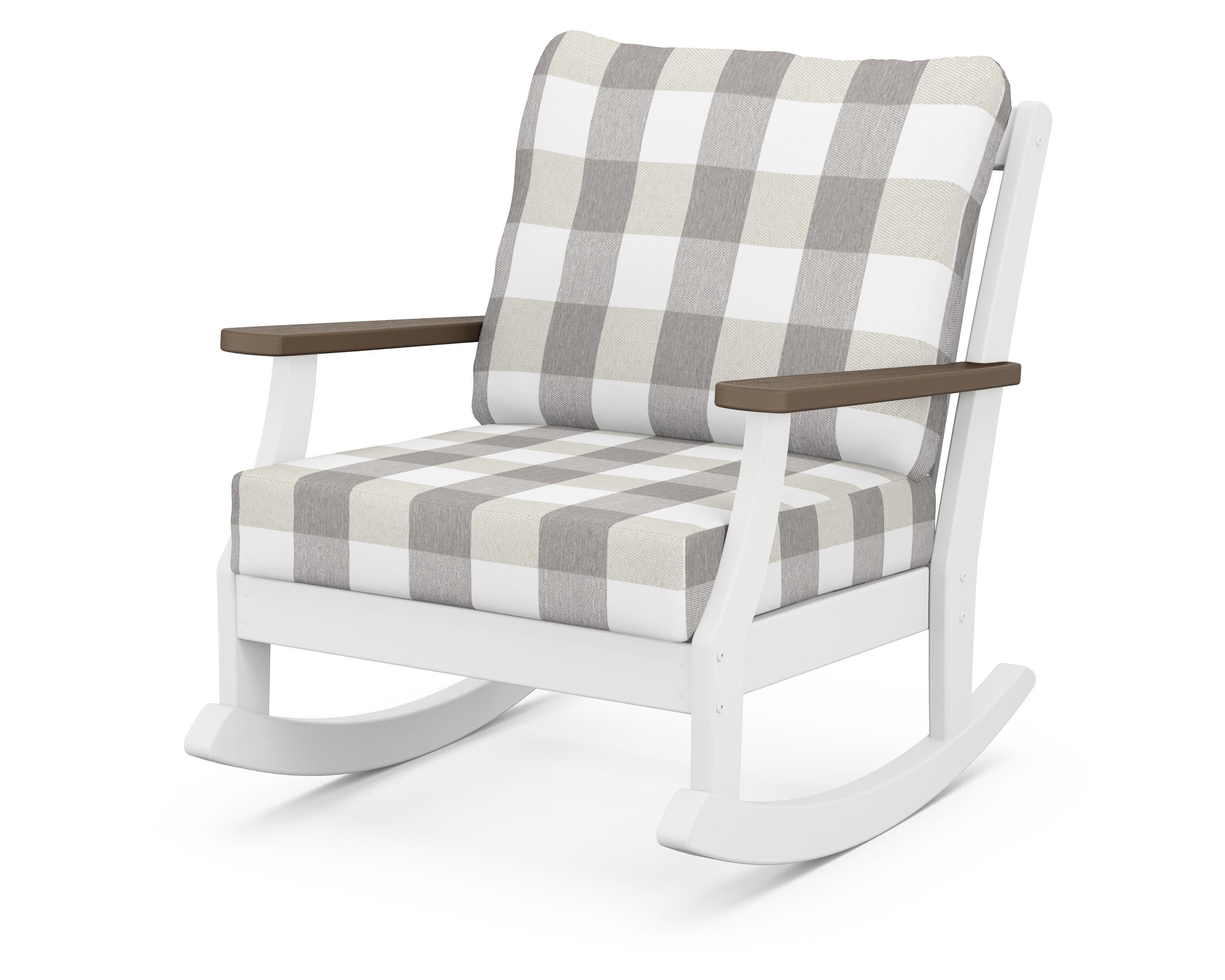 POLYWOOD® Braxton Deep Seating Rocking Chair in White / Kona / Buffalo Plaid Grey Mist