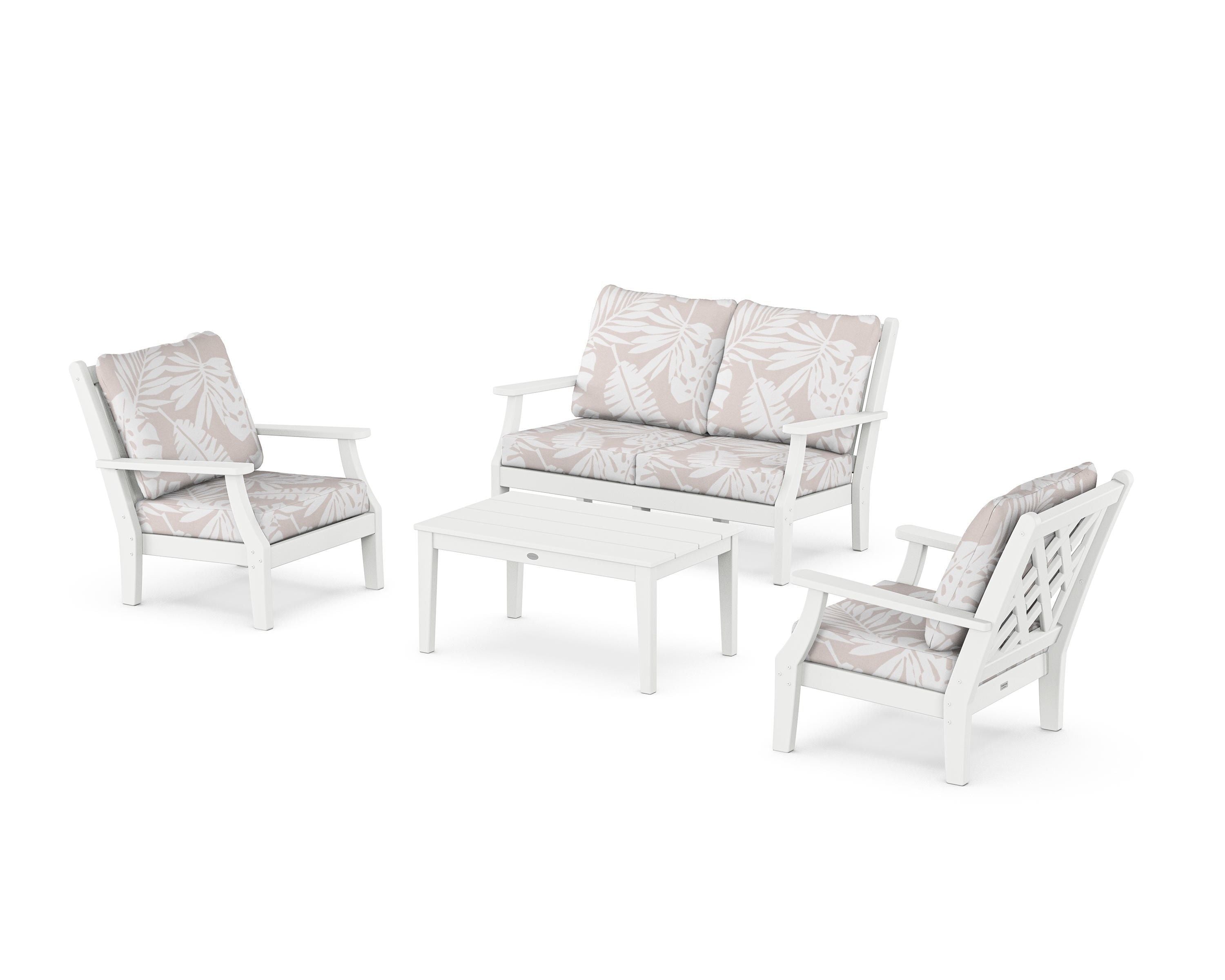 Country Living Wovendale 4-Piece Deep Seating Set with Loveseat in White / Leaf Dune Burlap