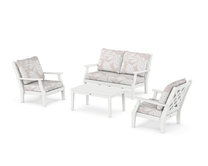 Country Living Wovendale 4-Piece Deep Seating Set with Loveseat in White / Leaf Dune Burlap