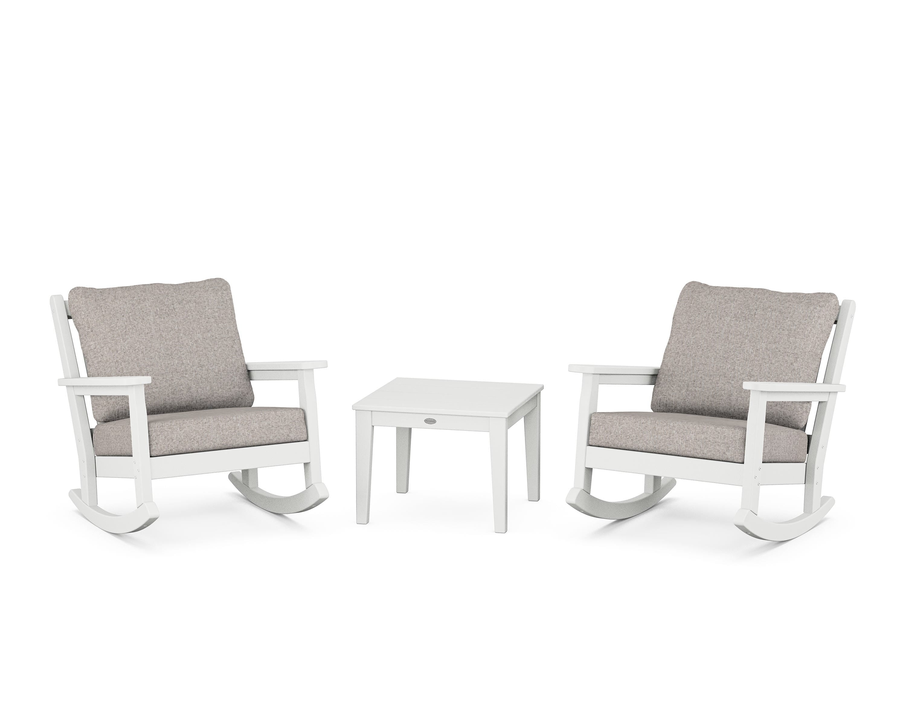 POLYWOOD® Chippendale 3-Piece Deep Seating Rocker Set in White / Weathered Tweed