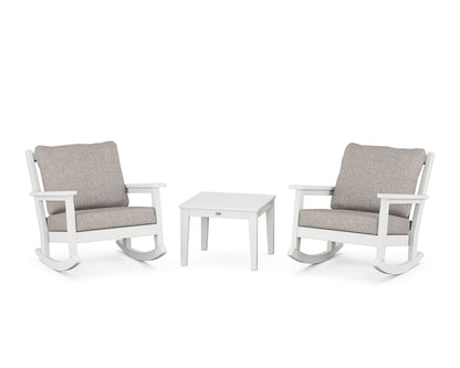 POLYWOOD® Chippendale 3-Piece Deep Seating Rocker Set in White / Weathered Tweed