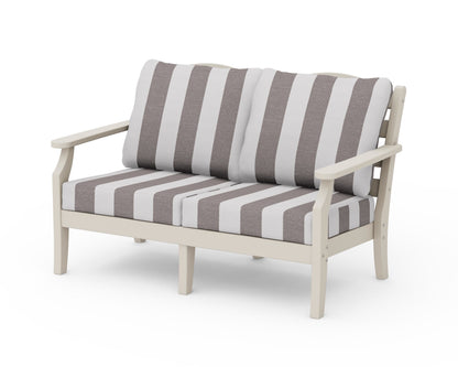 Draper James™ by  POLYWOOD® Savannah Deep Seating Loveseat in Sand / Cabana Stripe Grey Mist