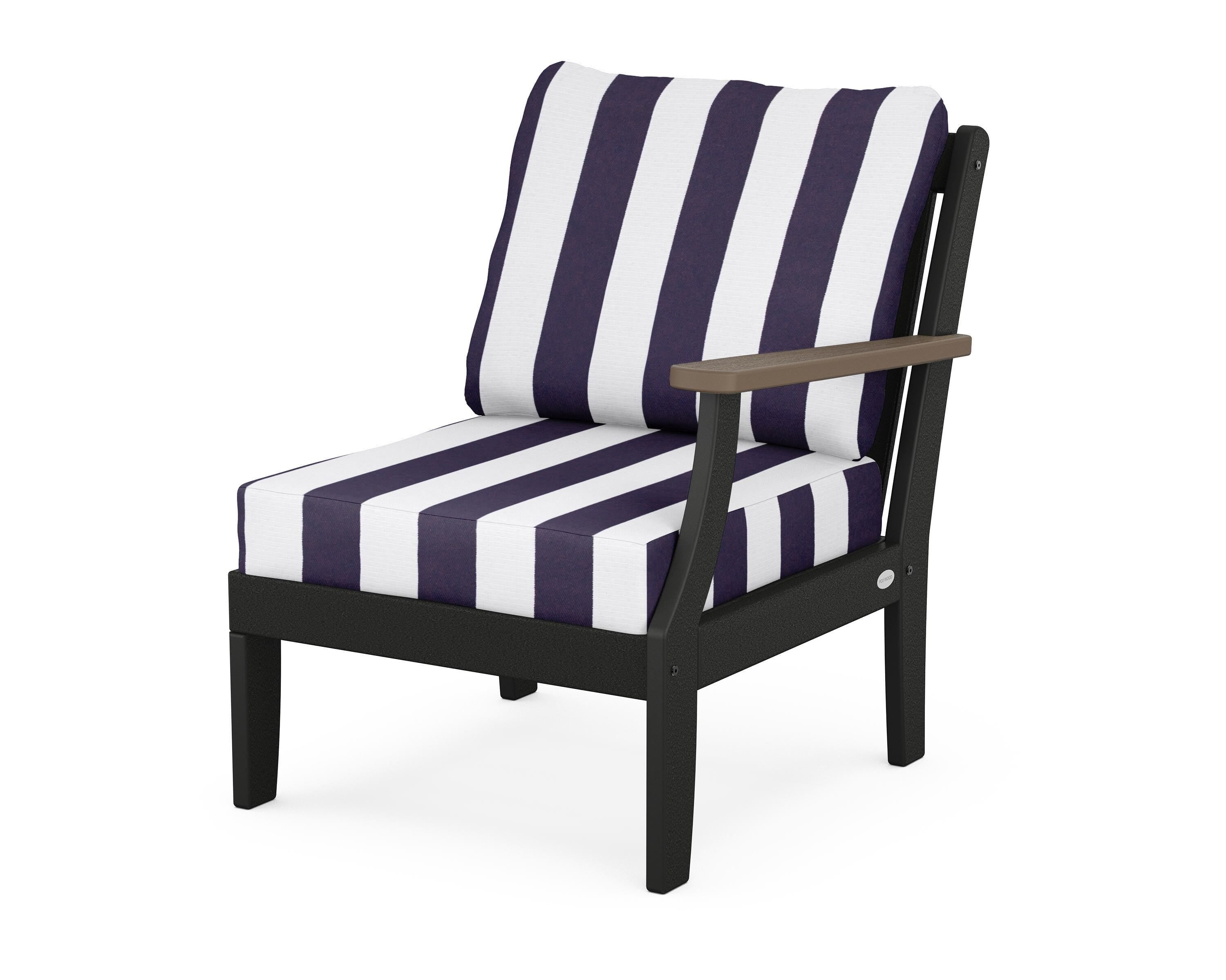 POLYWOOD® Braxton Modular Right Arm Chair in Black / Kona / Cabana Stripe Navy