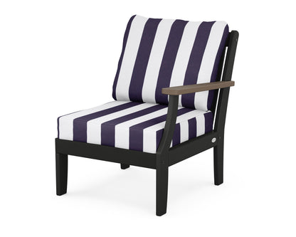 POLYWOOD® Braxton Modular Right Arm Chair in Black / Kona / Cabana Stripe Navy