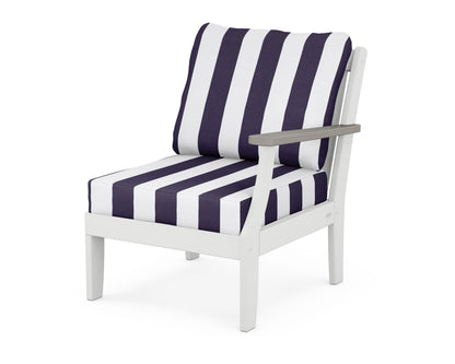 POLYWOOD® Braxton Modular Right Arm Chair in White / Driftwood / Cabana Stripe Navy