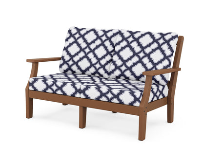 Martha Stewart by POLYWOOD® Chinoiserie Deep Seating Loveseat in Teak / Trellis Navy