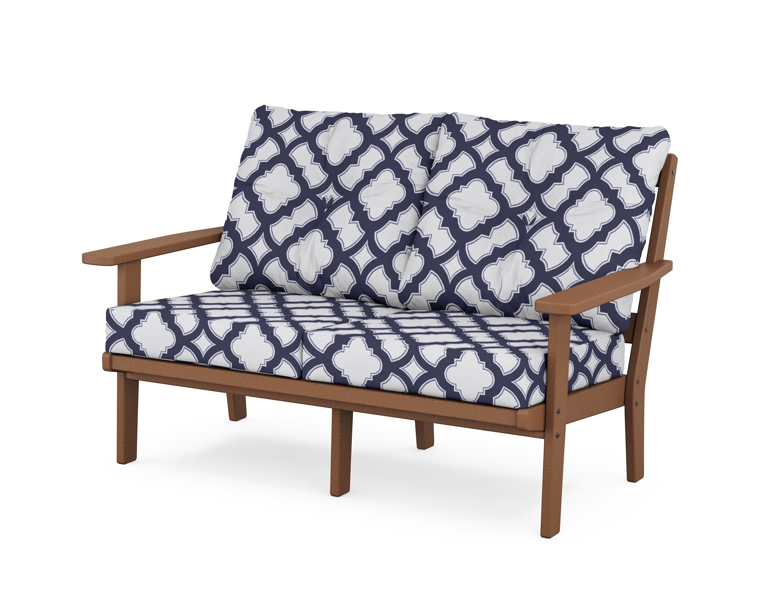 POLYWOOD® Oxford Deep Seating Loveseat in Teak / Trellis Navy