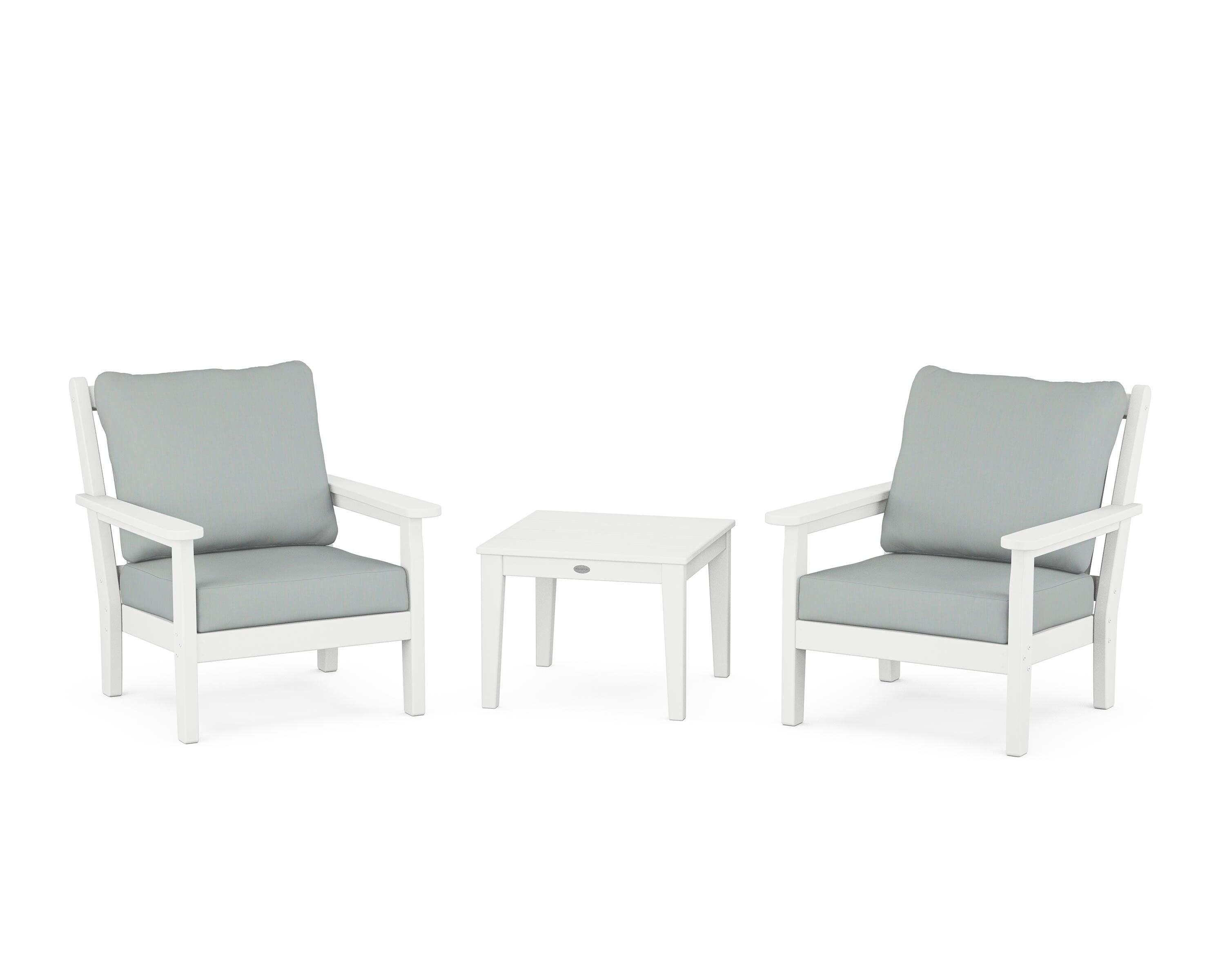 POLYWOOD® Chippendale 3-Piece Deep Seating Set in White / Spa