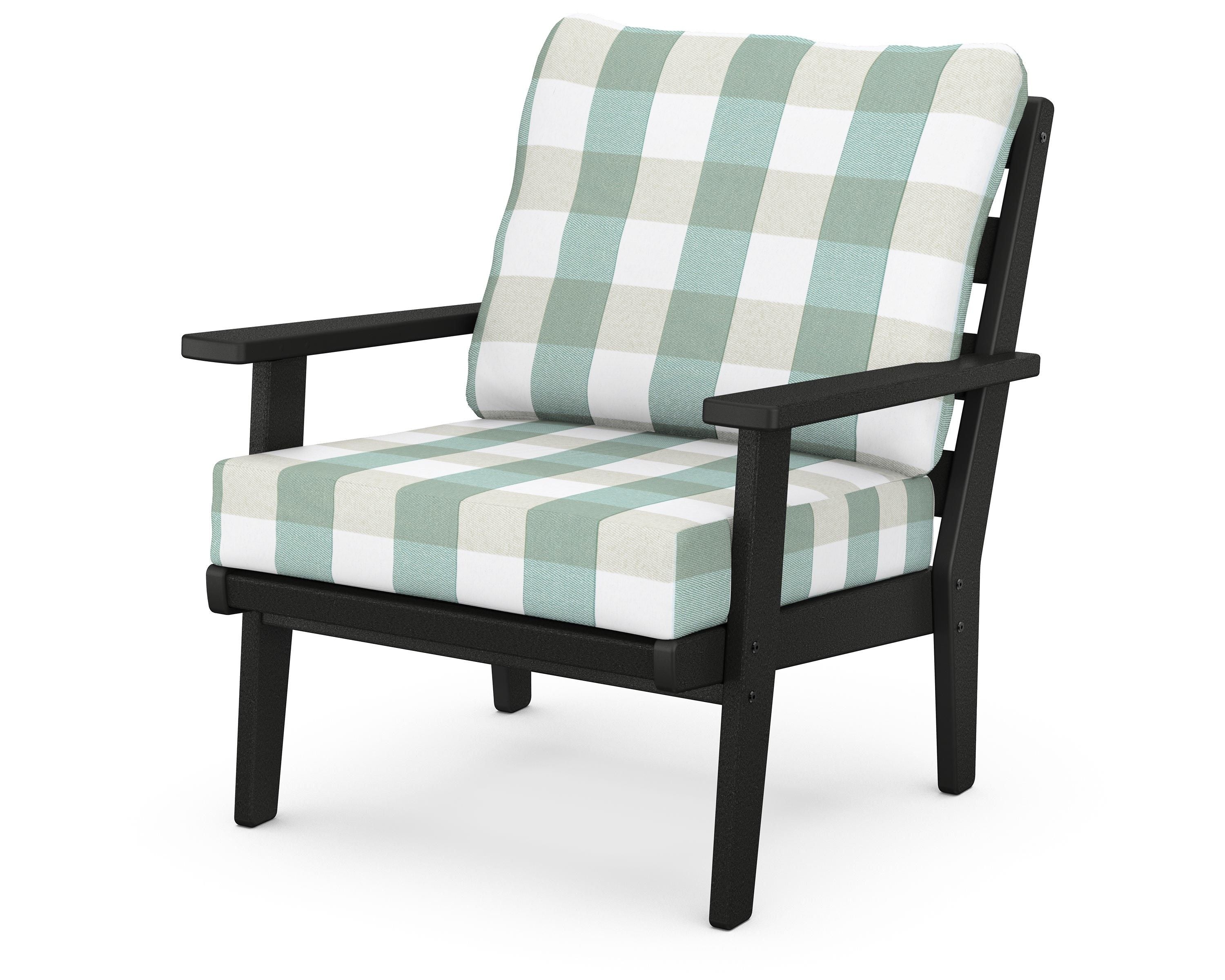 POLYWOOD® Grant Park Deep Seating Chair in Black / Buffalo Plaid Glacier Spa