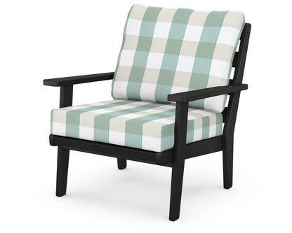POLYWOOD® Grant Park Deep Seating Chair in Black / Buffalo Plaid Glacier Spa