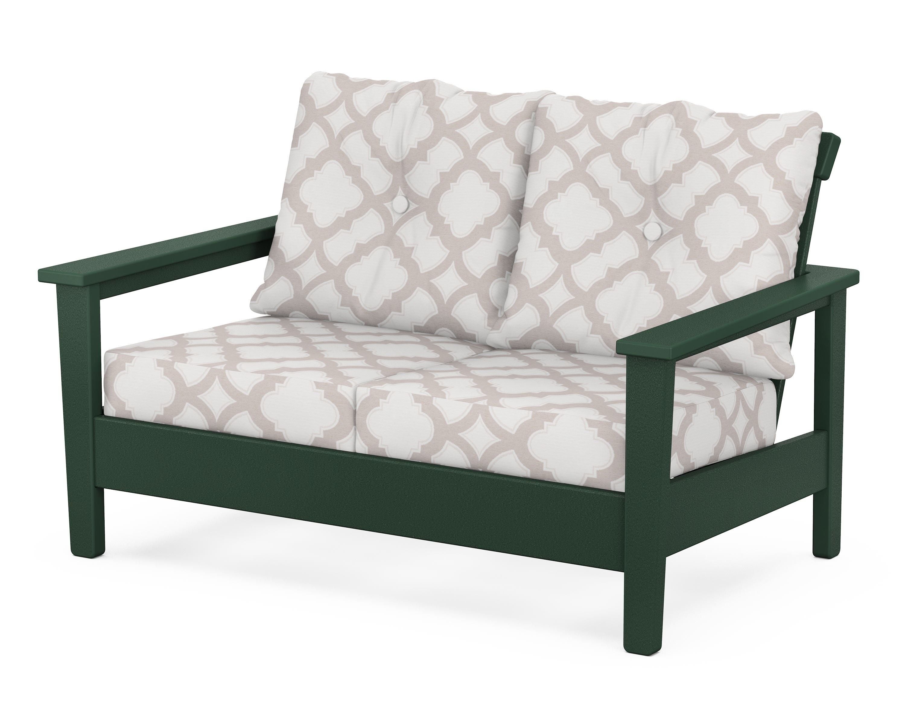 POLYWOOD® Prescott Deep Seating Loveseat in Green / Trellis Dune Burlap
