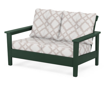 POLYWOOD® Prescott Deep Seating Loveseat in Green / Trellis Dune Burlap