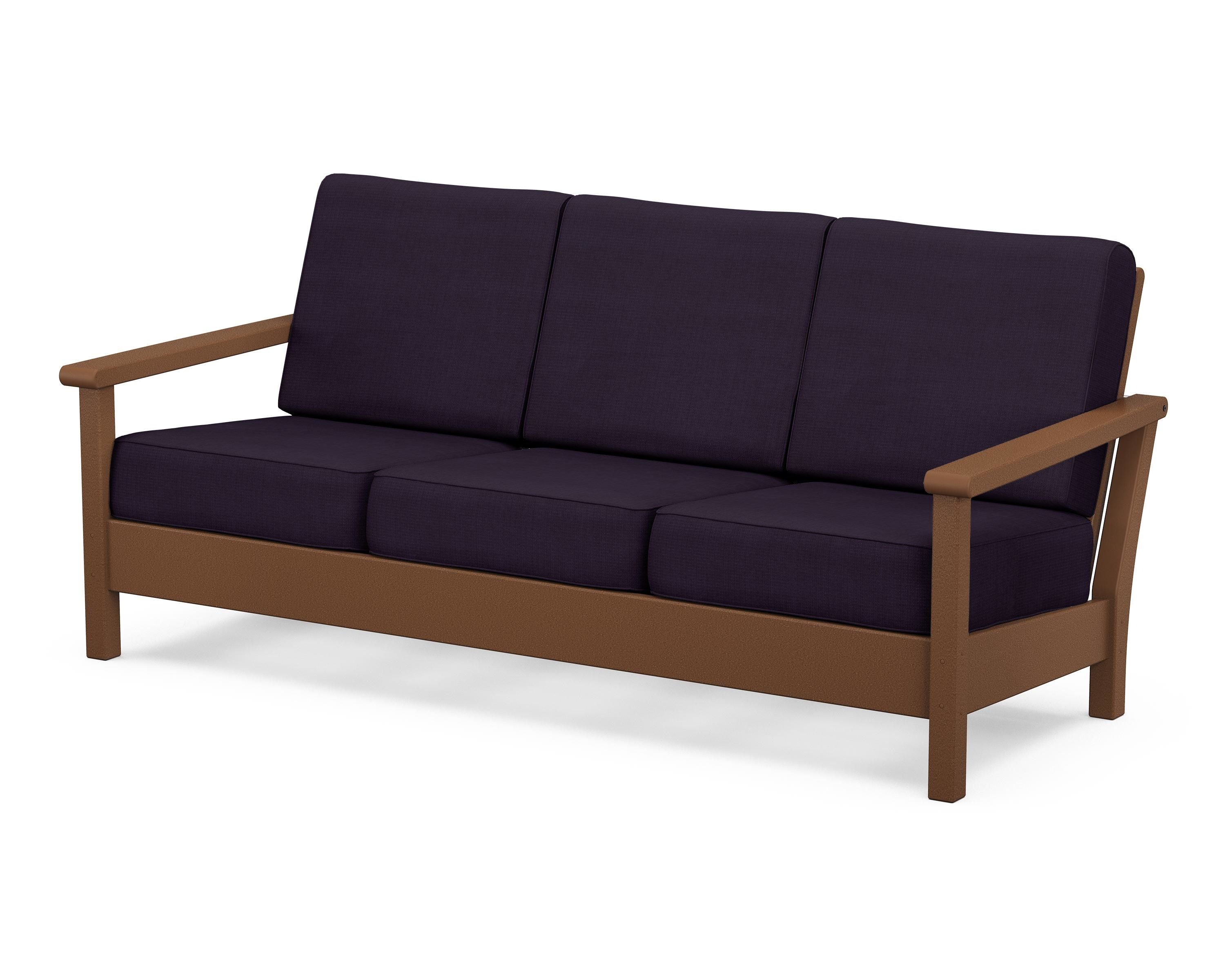 POLYWOOD® Harbour Deep Seating Sofa in Teak / Navy Linen