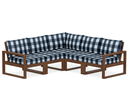 POLYWOOD® EDGE 5-Piece Modular Deep Seating Set in Teak / Buffalo Plaid Marine Indigo